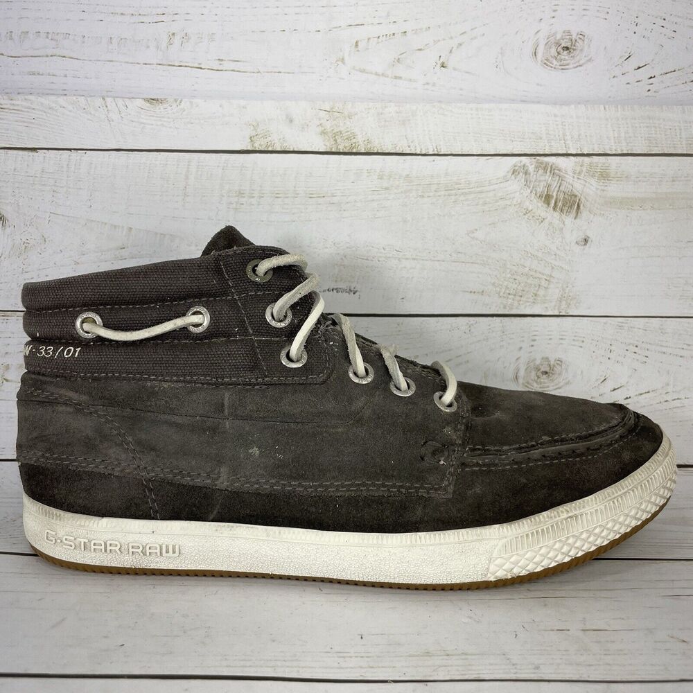 G-star Raw Mid Top Boat Shoes Mens Size 8 Gray Shoes Suede Moc Toe Lace Up